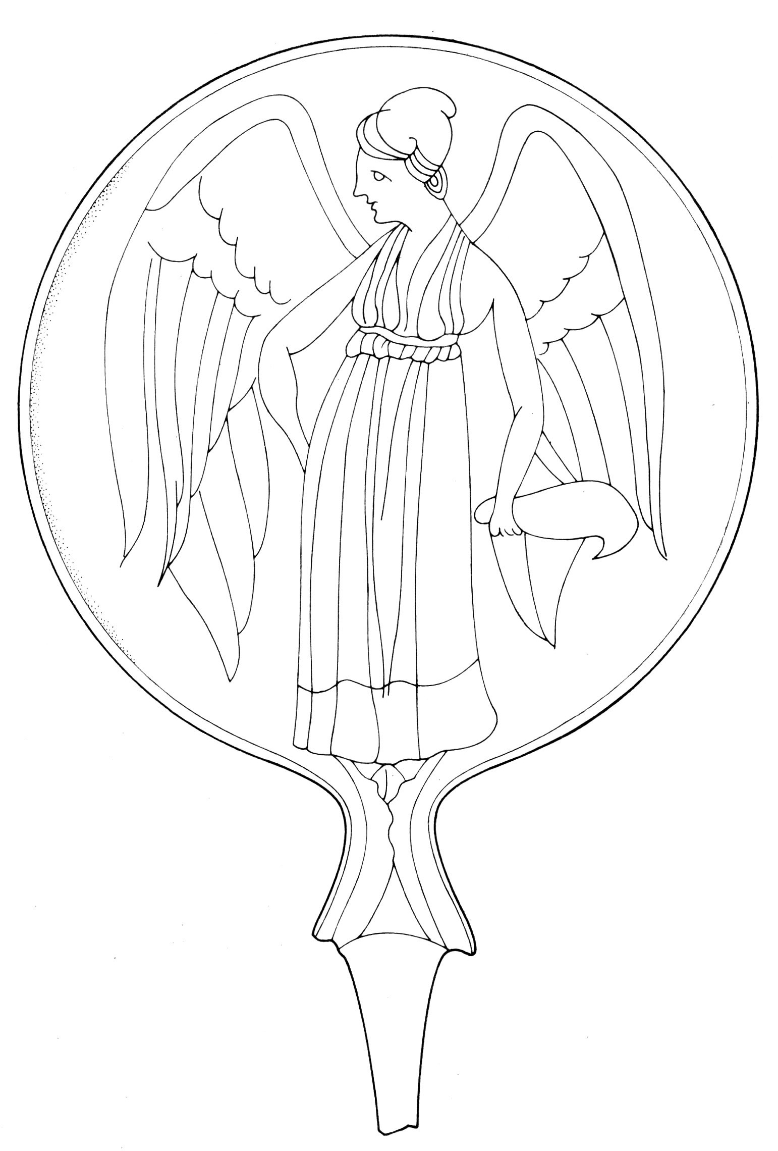 Fig. 26 - Specchio etrusco, con rappresentazione di "Lasa" (Bologna, Museo Civico).