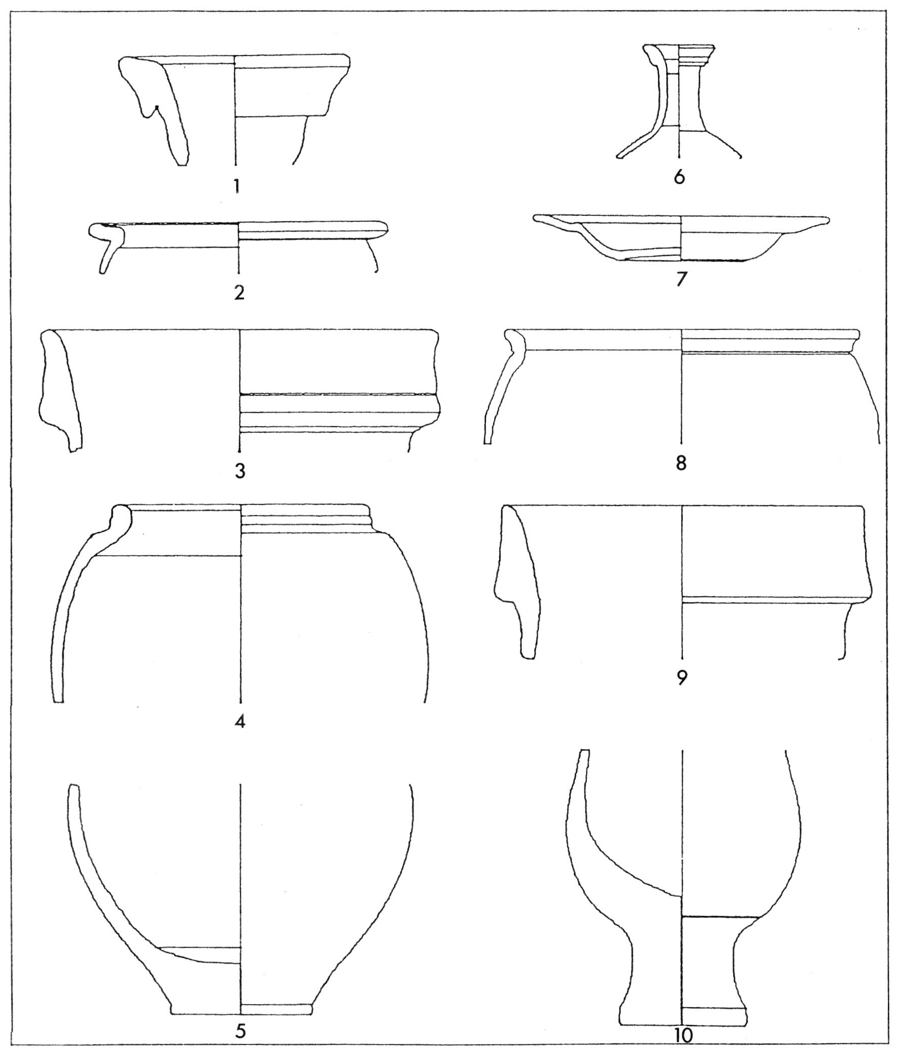 Fig. 5 - Disegni di vasi eseguiti in diverse scale col sistema ARCOS-1. Ceramica romana del­ l'età imperiale (1-6, 8-10) e rinascimentale (7) dagli scavi di Colonia (RFT), Friesen­ viertel, 1986.