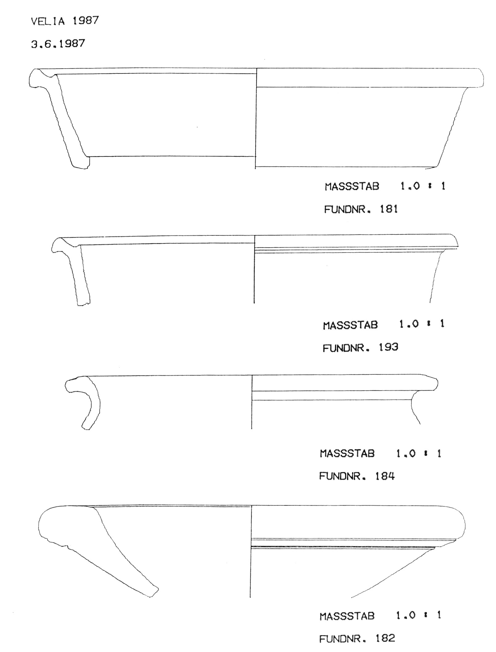 Fig. 8 - Disegni di vasellame eseguiti in scala 1:1 col sistema ARCOS-1. Ceramica greca ero­ mana dagli scavi di Velia (riduzione in stampa x 0,63).