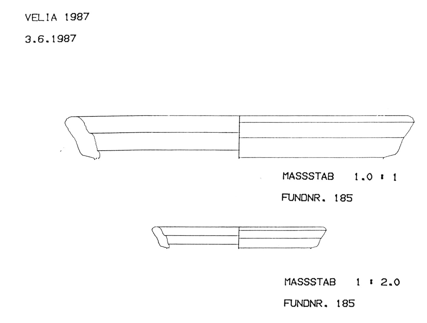 Fig. 9 - Disegni di una scodella dagli scavi di Velia eseguiti in diverse scale (1:1 e 1:2) col siste­ ma ARCOS-1 (riduzione in stampa x 0,63).