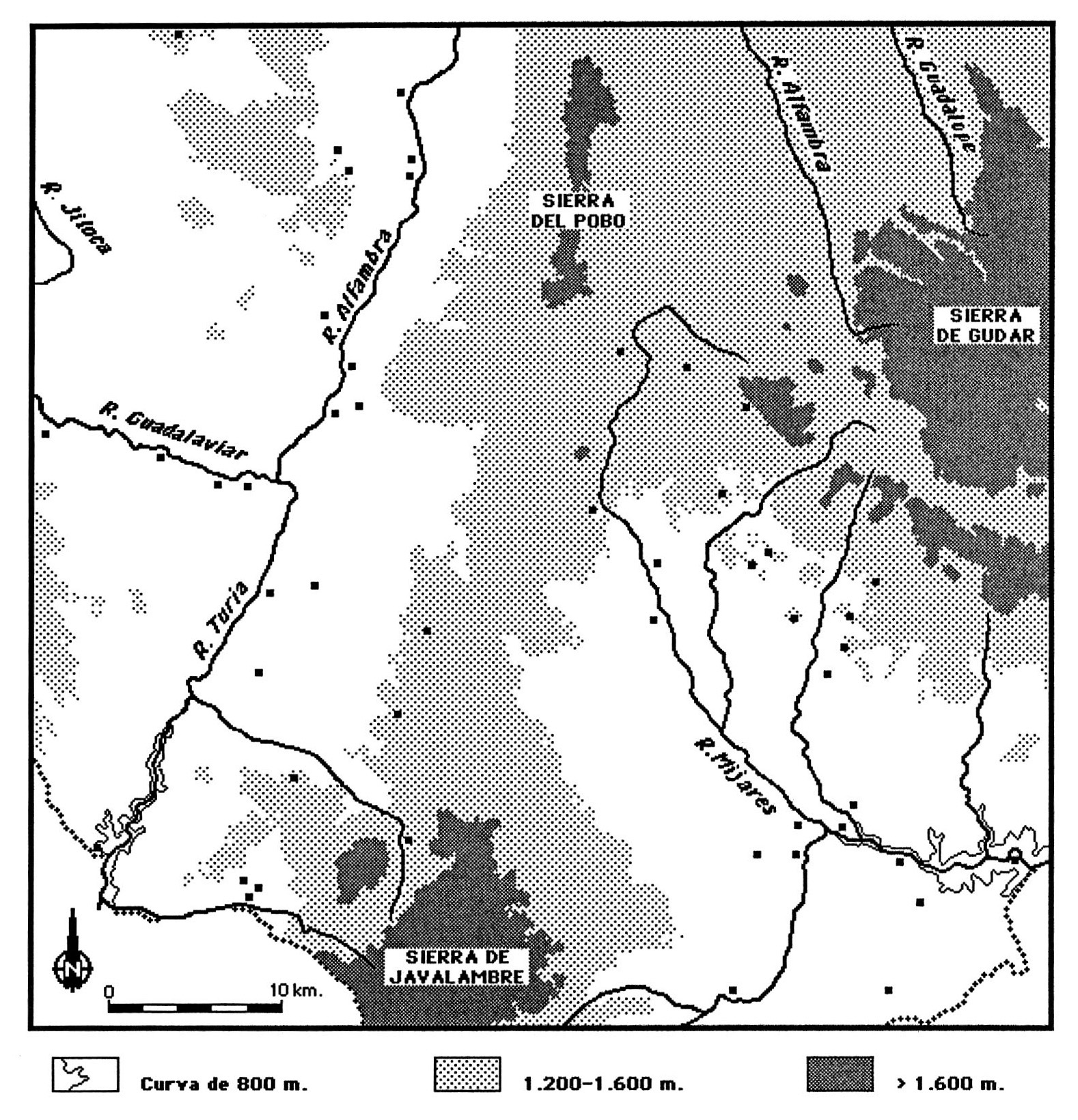 Fig. 3 - Territorialidad teorica de los asentamientos del Bronce Antiguo (2000-1600 B.C.).