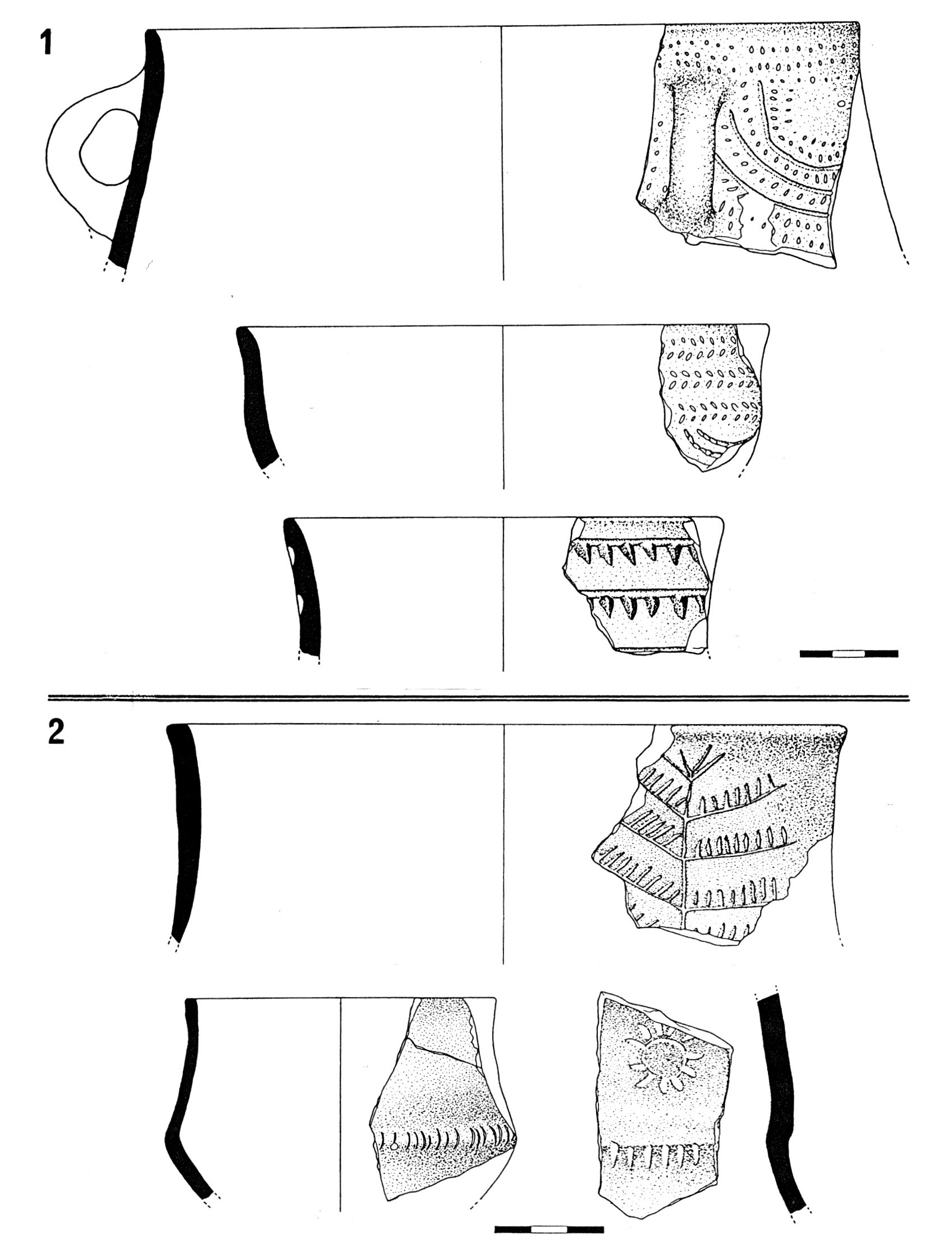 Fig. 8 - Decoraciones plasticas del Bronce Medio. La Hoya Quemada (Mora de Rubielos, Te­ ruel) (1600-1310 B.C.) (Cfr. Juste Arruga 1990).