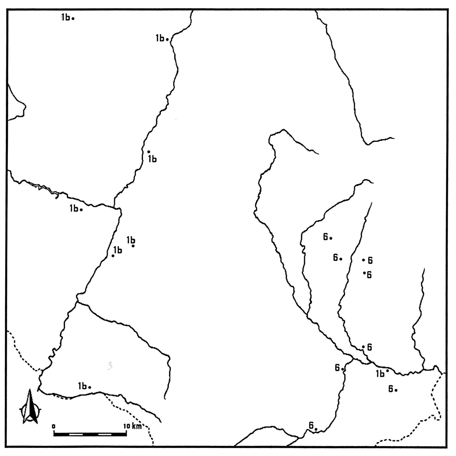 Fig. 14 - Distribución de los asentamientos de los Grupos I y VI durante el Bronce Medio (1600-1300 B.C.).