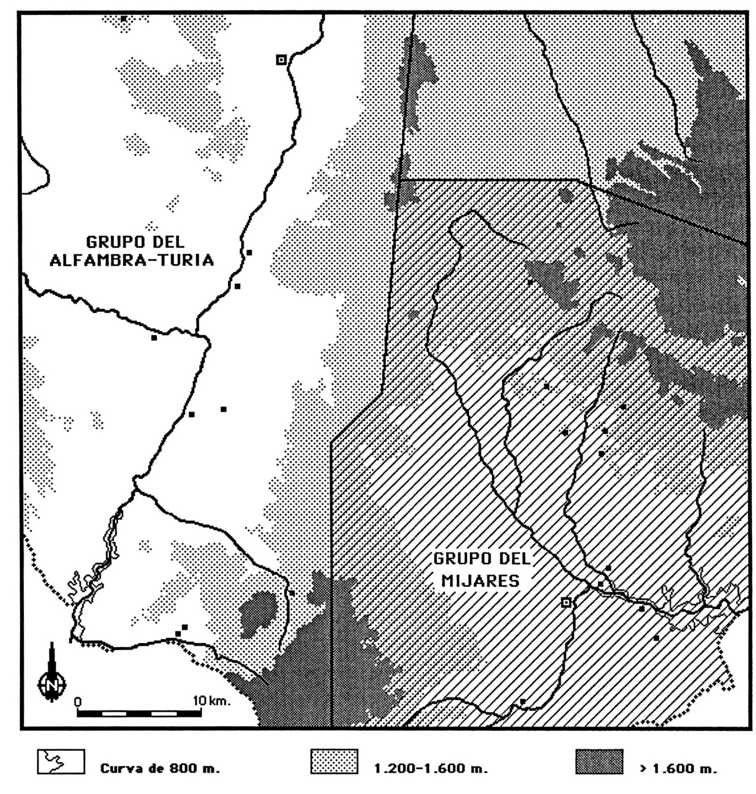 Fig. 17 - Hip6tesis sobre la división territorial durante el Bronce Medio en el Sur del Sistema Iberico turolense.