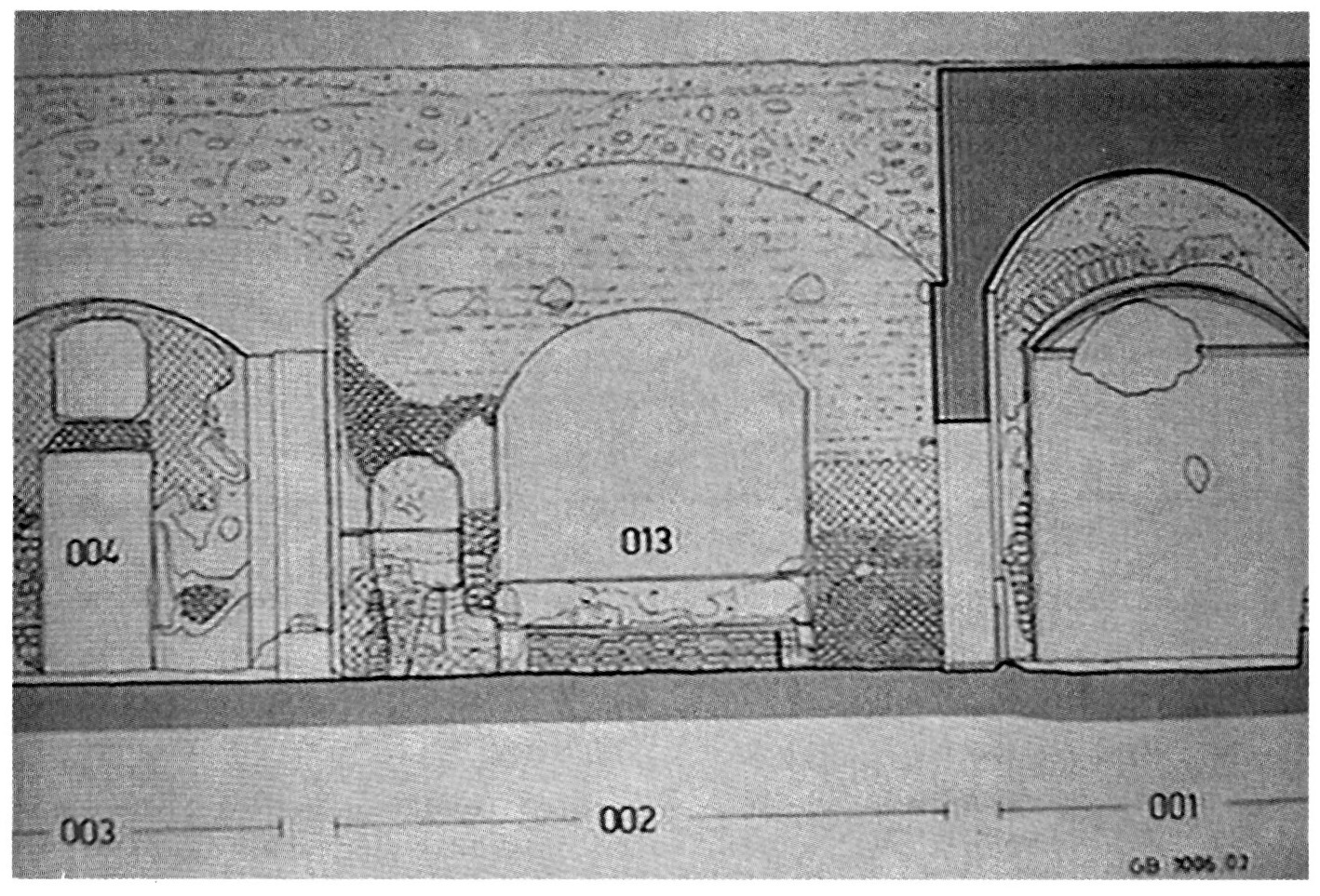 Fig. .3 - Baia, Parco Archeologico, sezione con prospetti, porzione di un originale in scala 1:50.