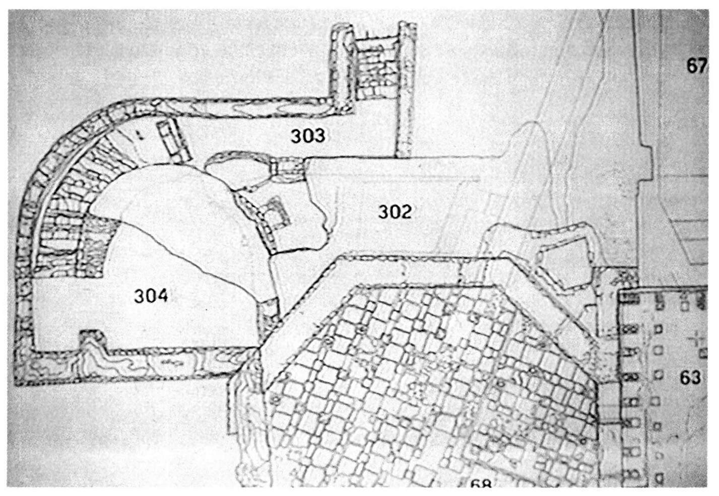 Fig. 4 - Baia, Parco Archeologico, planimetria di dettaglio, porzione di un originale in scala 1:50.