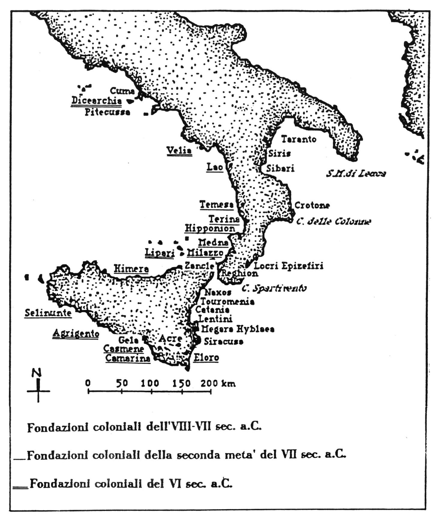 Fig. 3 - Localizzazioni coloniali in Sicilia e Magna Grecia.