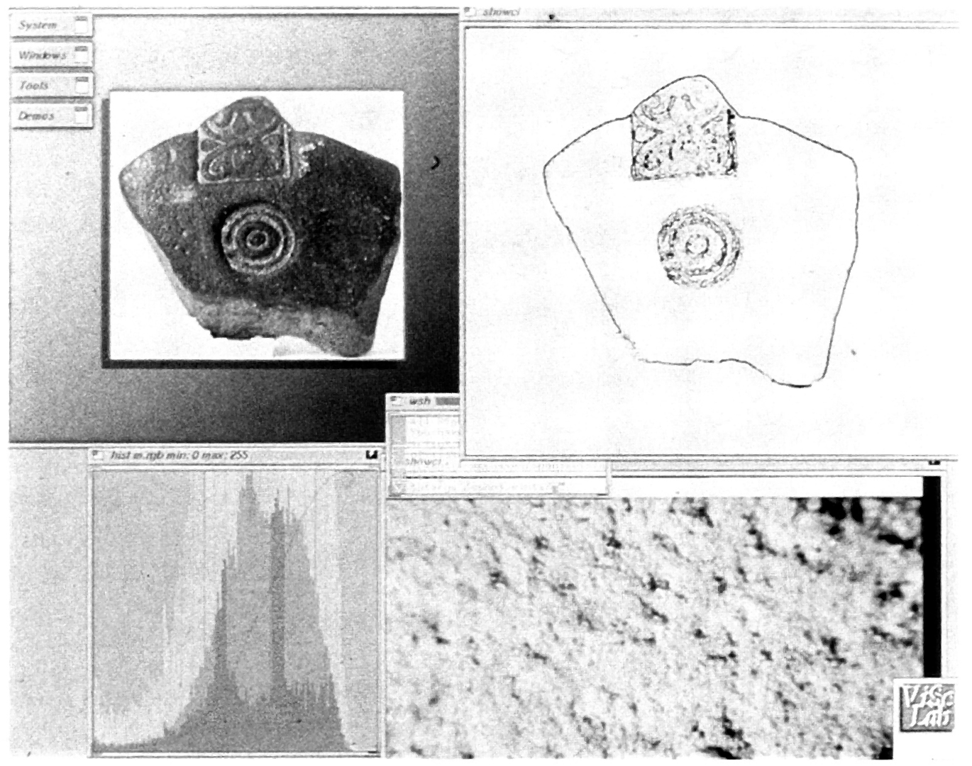 Fig. 8 - Classificazione digitale automatica di una sezione sottile di bucchero ripresa al microscopio.