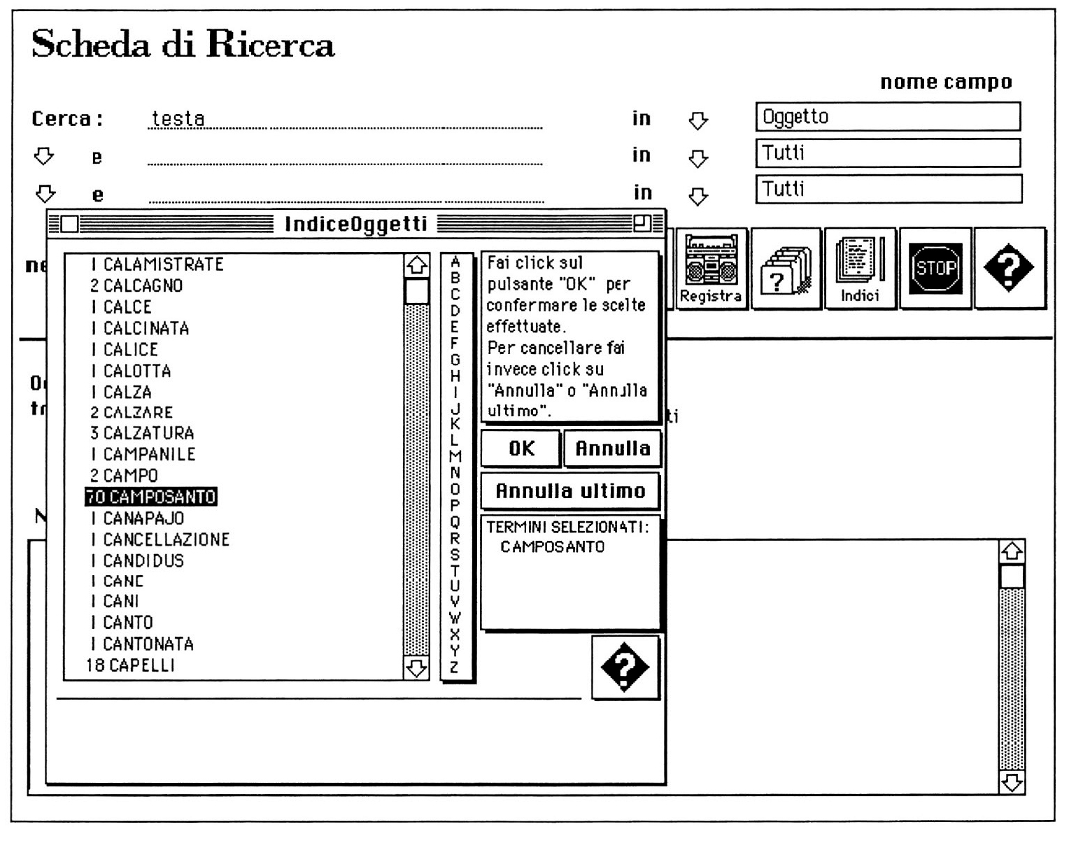 Fig. 10 - Collegamento con l'archivio Indice.