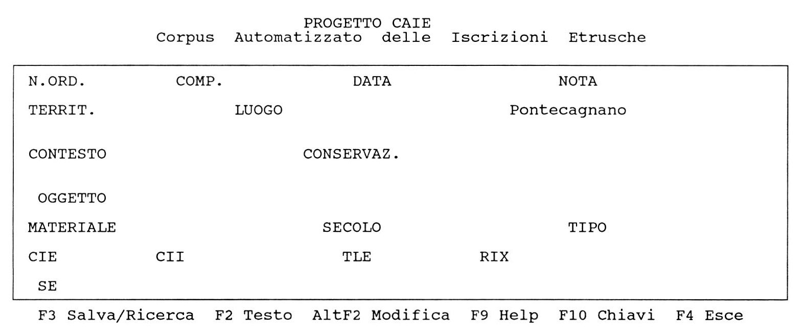 Fig. 5 – Progetto CAIE: esempio di interrogazione nel campo luogo di rinvenimento (Pontecagnano).