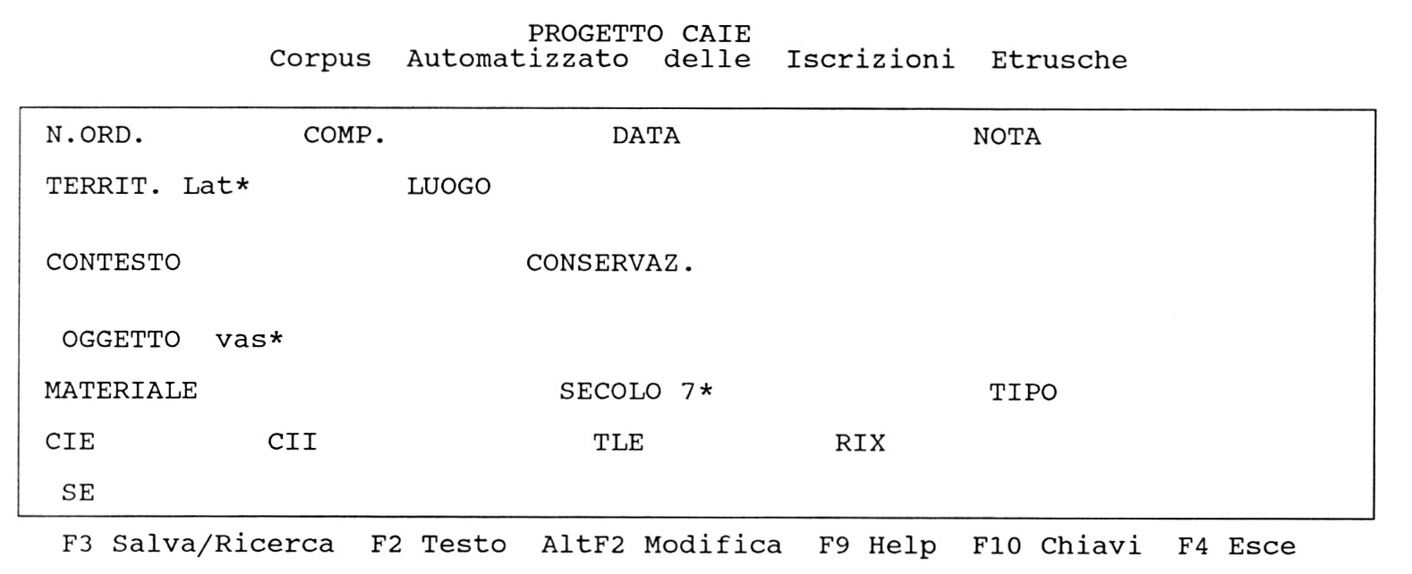 Fig. 7 – Progetto CAIE: esempio di interrogazione su più campi (territorio, oggetto e secolo) attraverso l’operatore booleano AND.