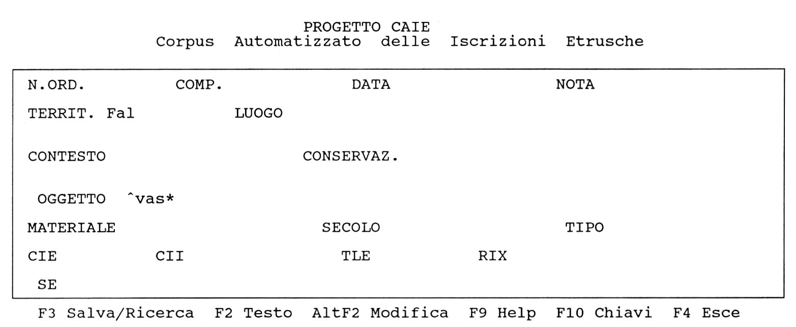 Fig. 9 – Progetto CAIE: esempio di interrogazione nei campi territorio e oggetto attraverso l’operatore booleano NOT.