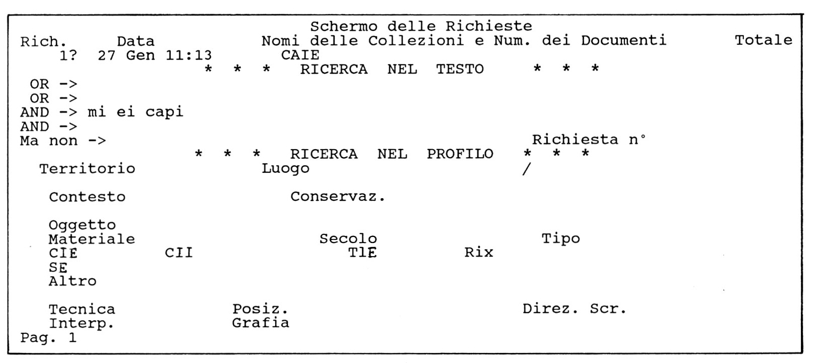 Fig. 11 – Progetto CAIE: esempio di interrogazione testuale (mi ei capi).