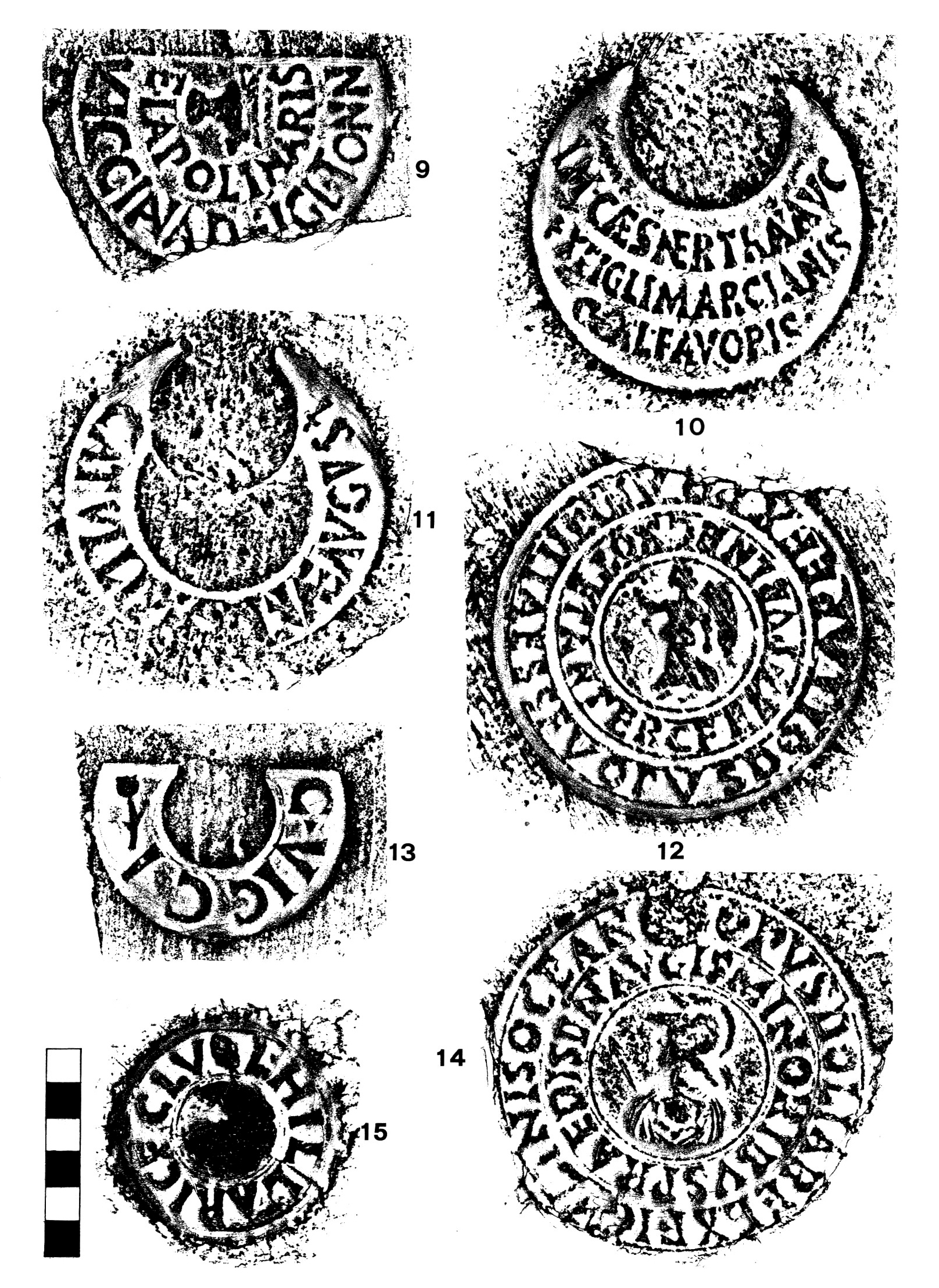 Fig. 3 - 9. MV.: CIL 15, 661 a; 10. MV.: CIL 15, 312; 11. MV. NAV, B 19: CIL 15, 921 a; 12. MV.: CIL 15, 432; 13. MV. CIL 15, 1510 a; 14. BAV. 9603: CIL 15, 381; 15. MV.: CIL 15, 1188.