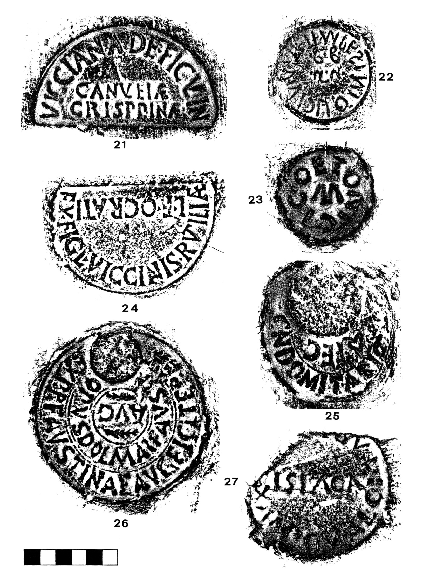 Fig. 5 - 21. MNR. 54014: CIL 15,670 b; 22. BAV. 9527: CIL 15, 1640; 23 BAV. 8801: CIL 15, 2405; 24. BAV. 9581: CIL 15, 665 a; 25. BAV. 9033: CIL 15, 1094 e; 26. BAV. 9430: CIL 15, 620; 27. MNR. 31403: CIL 15, 254 a.