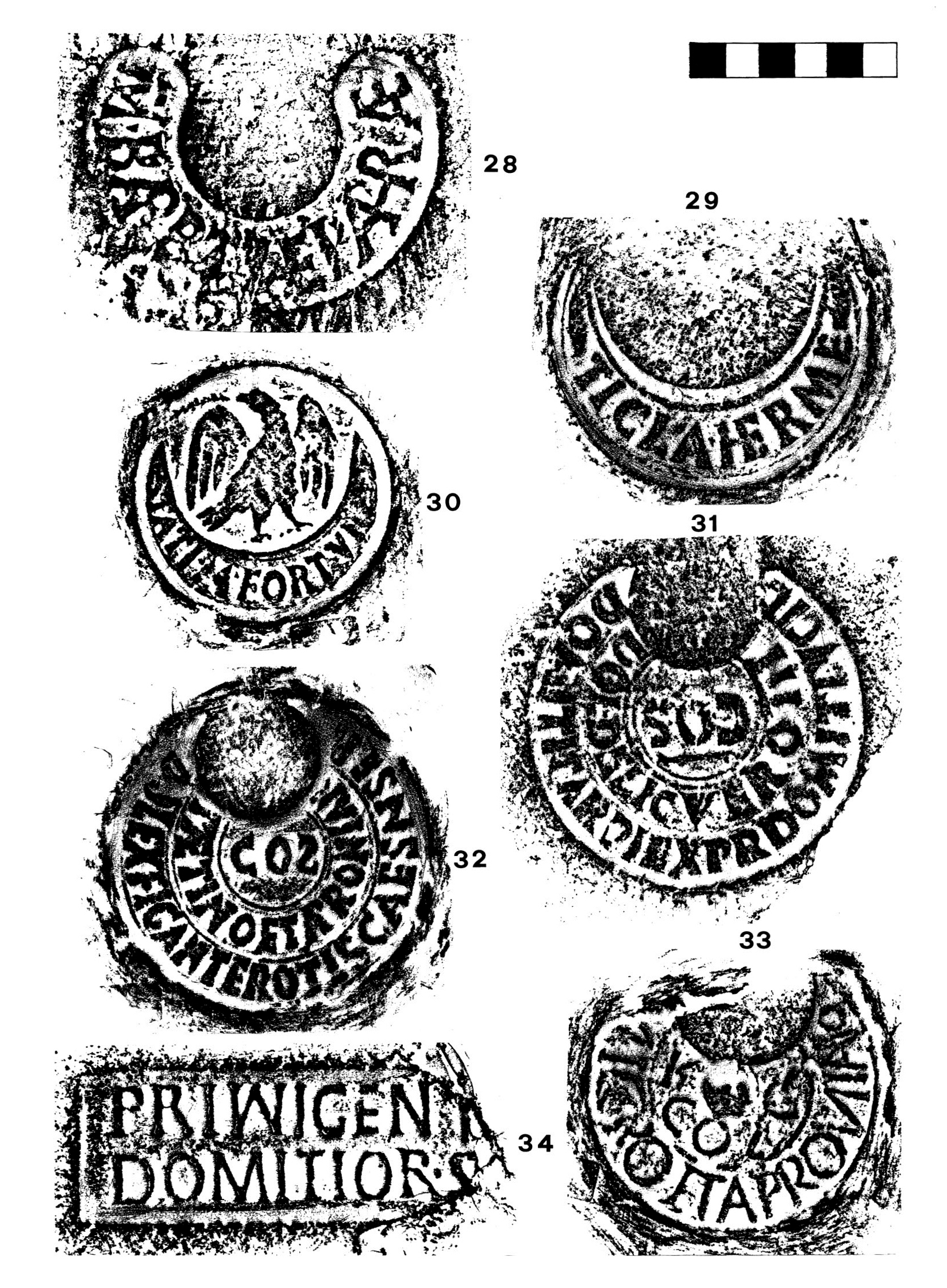 Fig. 6 - 28. MV.: CIL 15,883 a; 29. BAV. 9247: CIL 15,930 e; 30. BAV. 9566: CIL 15, 1275 b; 31. MV.: CIL 15, 277; 32. BAV. 9031: CIL 15, 810 b; 33. BAV. 9377: CIL 9, 6078. 10; 34. MV.: CIL 15, 1000 e-f.