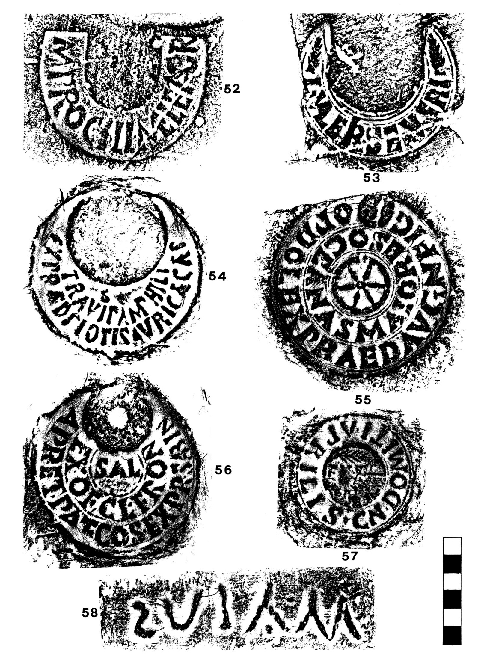 Fig. 10 - 52. MV.: CIL 15, 1387 = S 363; 53. MV.: CIL 15, 152 a; 54. BAV. 8864: CIL 15, 68 d; 55. MV.: CIL 15, 371 b: 56. BAV. 8842: CIL 15, 53; 57. BAV. 9086: CIL 15, 1109; 58. BAV. 8436: CIL 15, 2256.