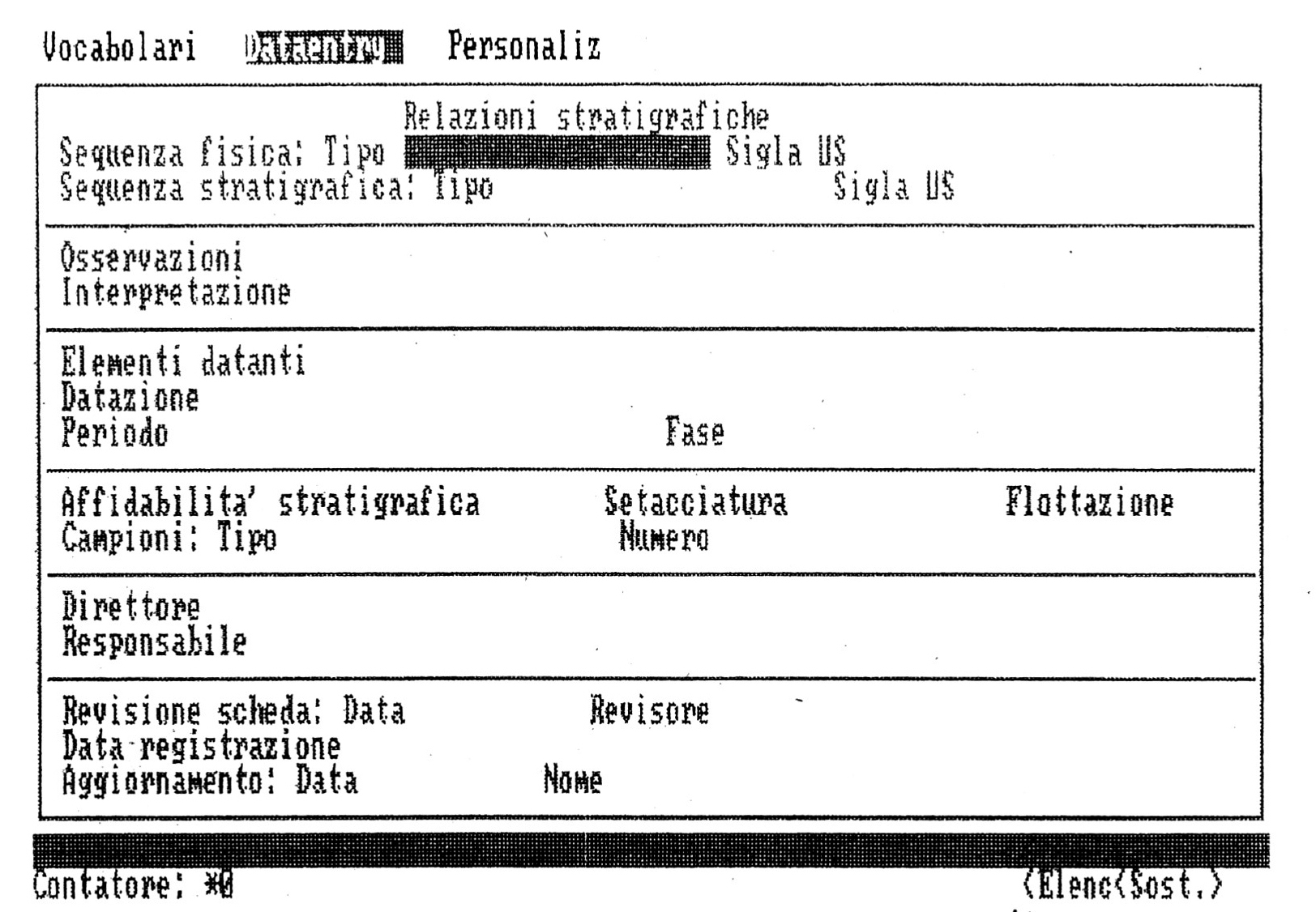 Fig. 2 - Scheda di Unità Stratigrafica. Videata di immissione (2).