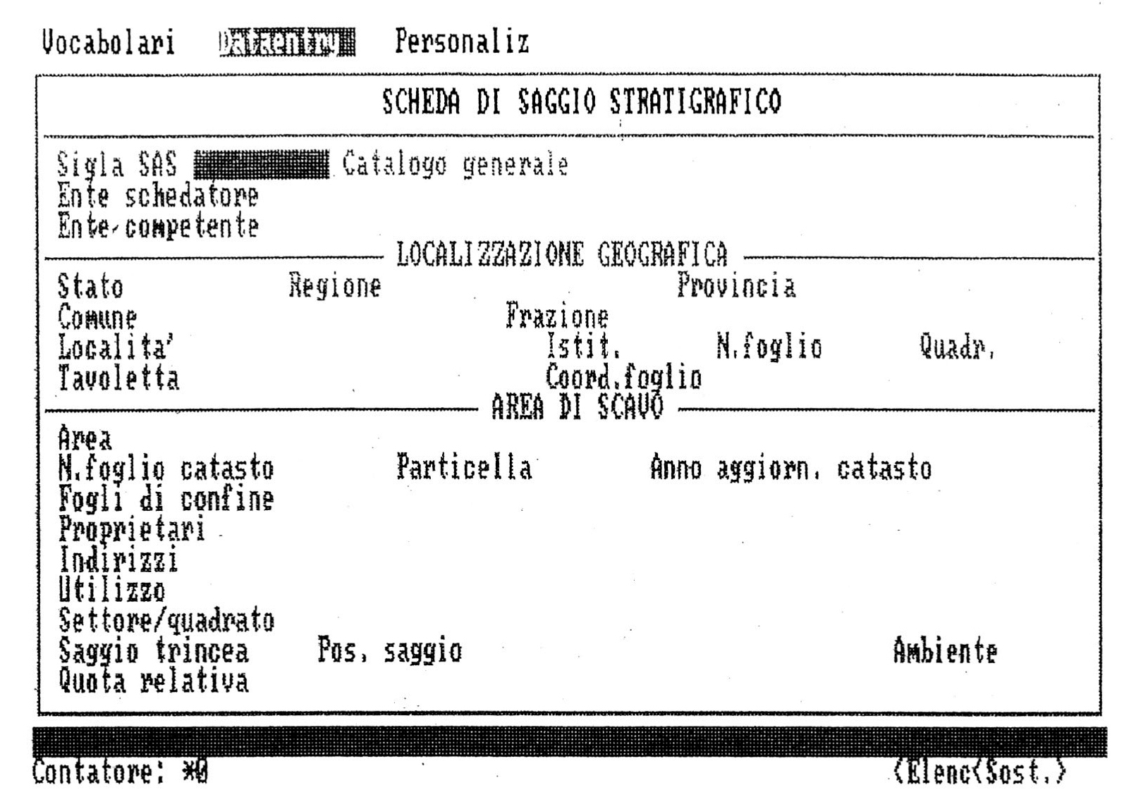 Fig. 5 - Scheda di Saggio Stratigrafico. Videata di immissione (1).