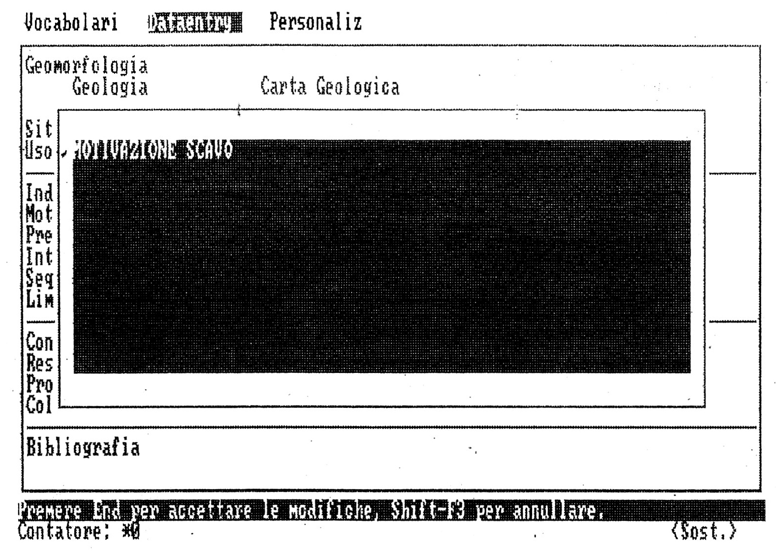 Fig. 8 - Scheda di Saggio Stratigrafico. Esempio di immissione di un testo.