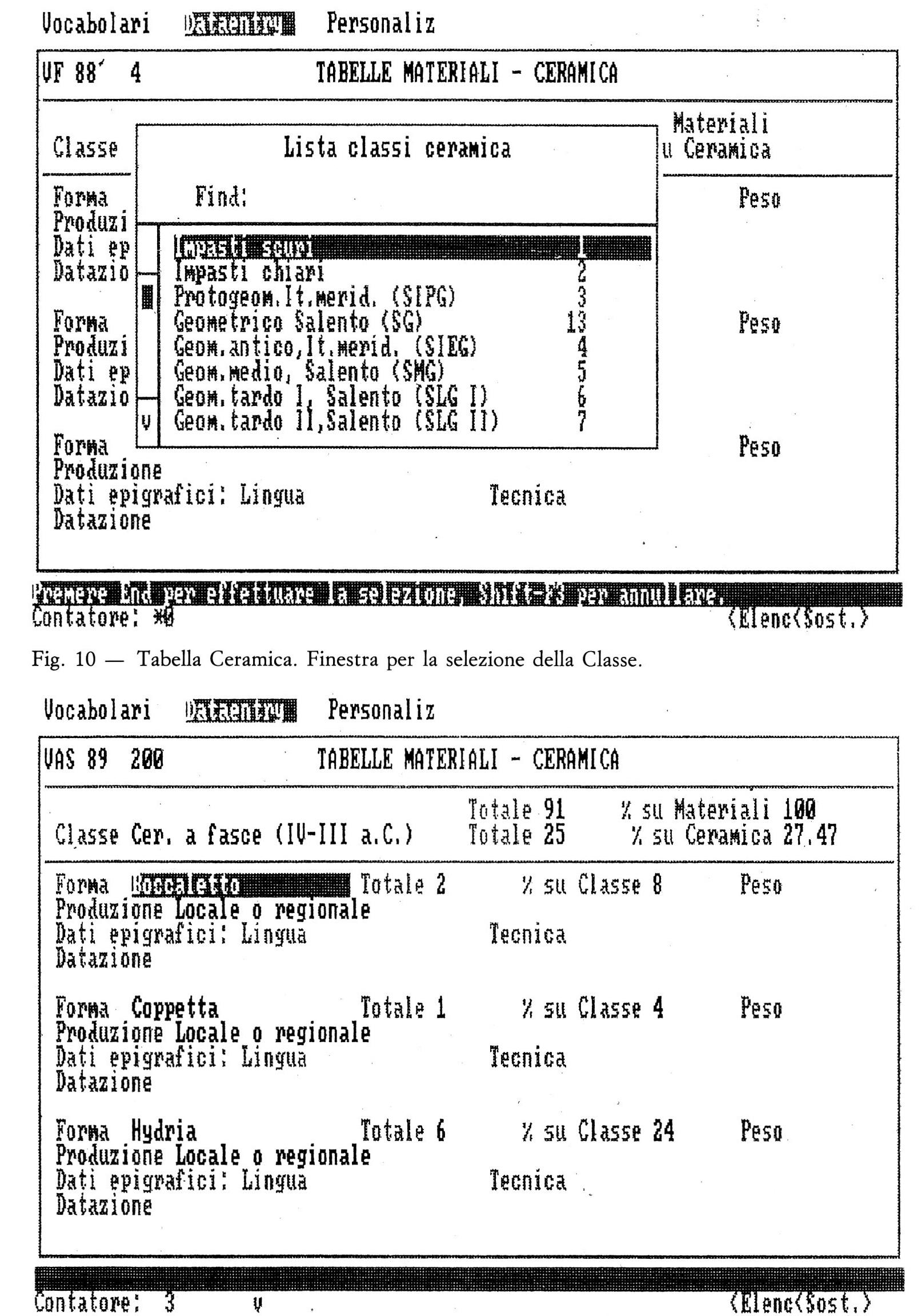 Fig. 10 - Tabella Ceramica. Finestra per la selezione della Classe.