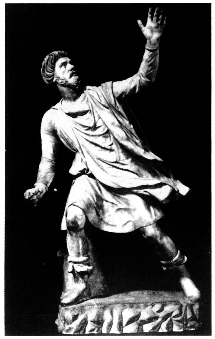 Fig. 5 - Pedagogue of the Niobids (restored by adapting the pose of the Horsetamer of the OPUS PHIDIAE), Florence, Uffizi.