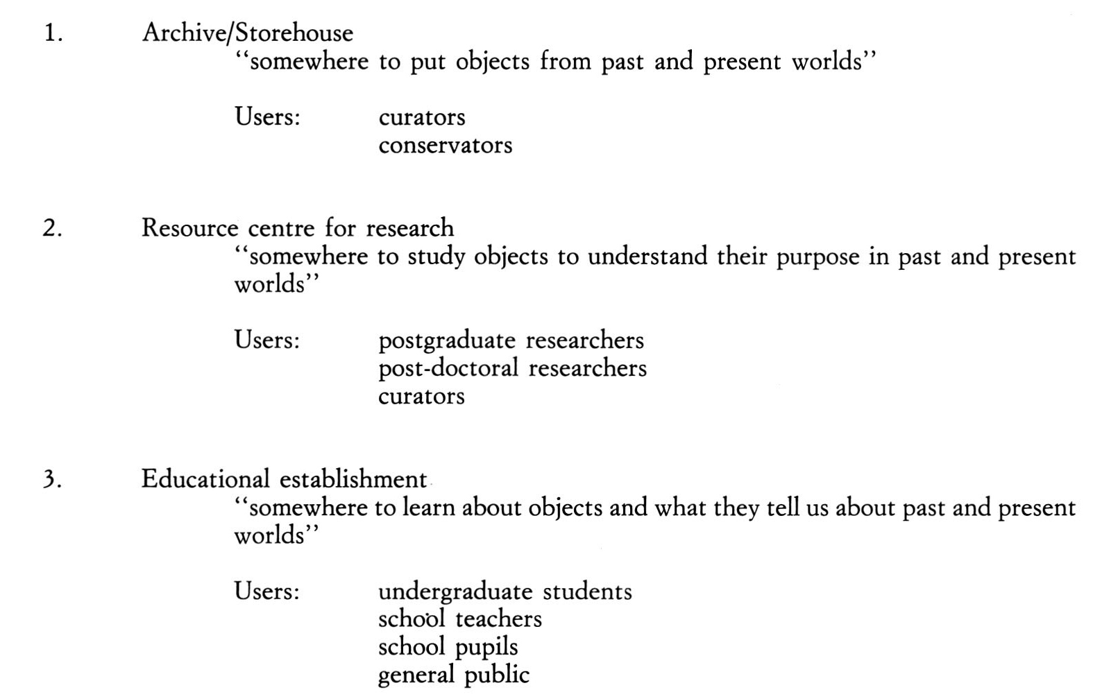 Fig. 1 - The roles of a museum and their audiences.