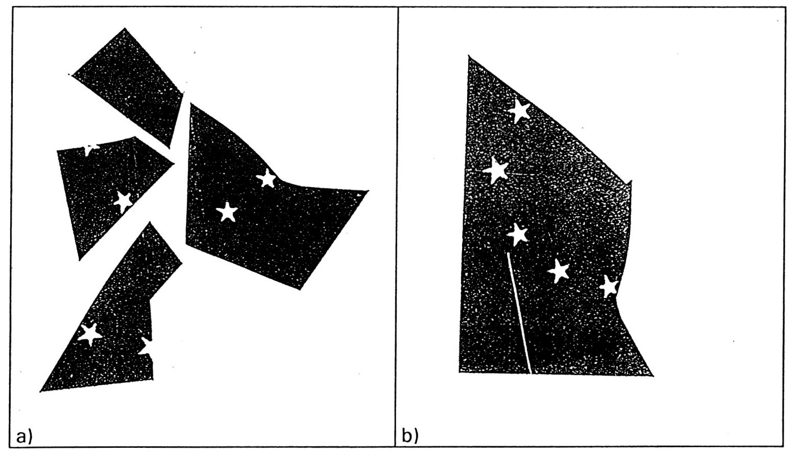 Fig. 5 - Fragments of the EG-flag (a); partially puzzled EG-flag (b).