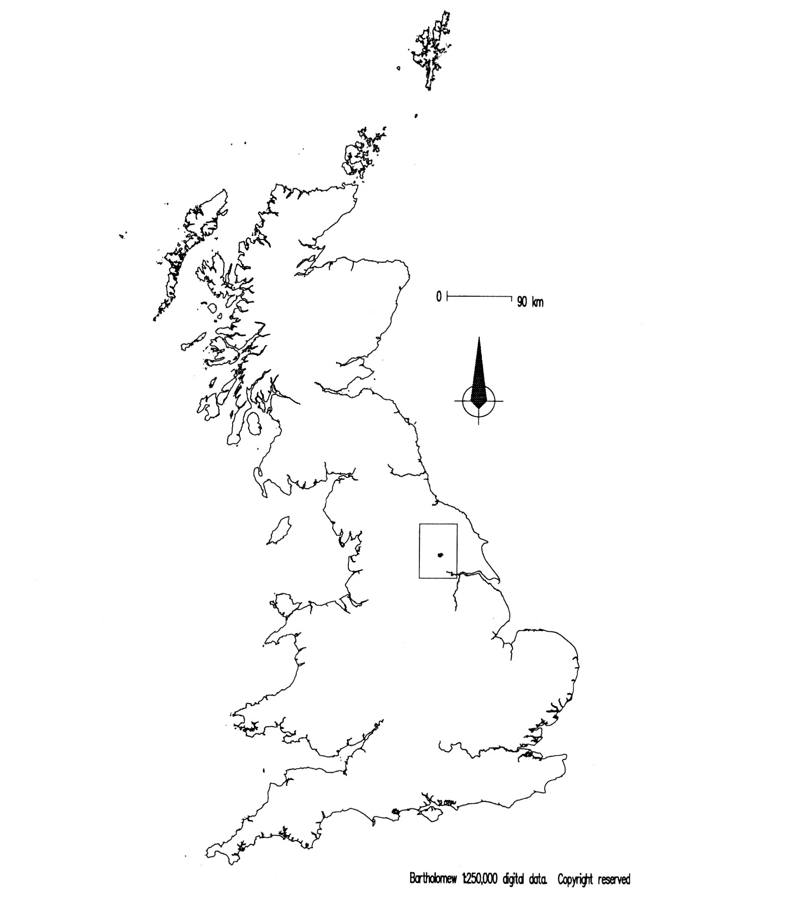 Fig. 1 - UK map showing project areas. YEP study area shown by rectangle, with the YAA study area (York) indicated within.