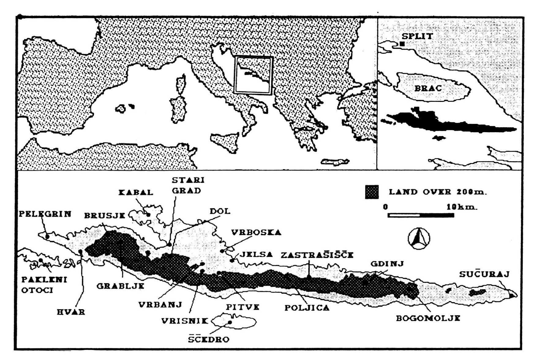 Fig. 1 - Location map of the lsland of Hvar.