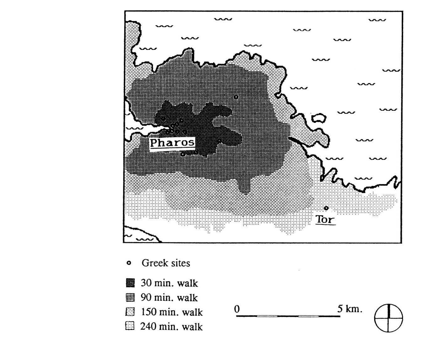 Fig. 5 - A cost surface analysis between Pharos and the tower at Tor.