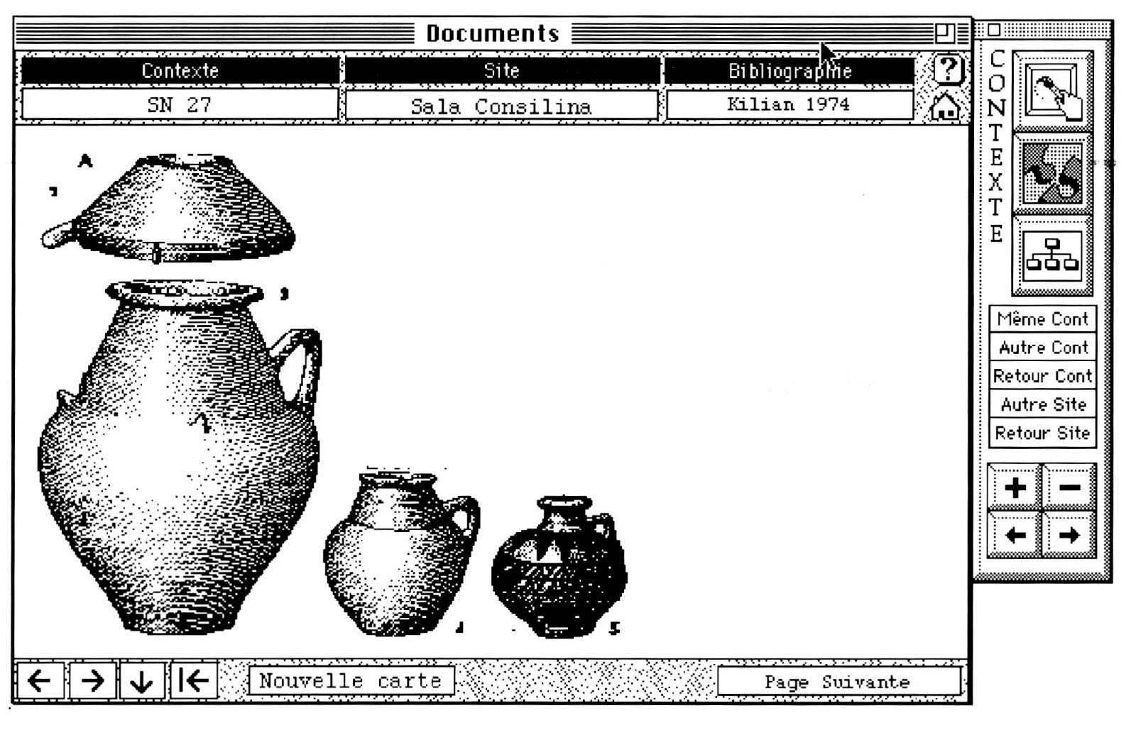 Fig. 7 - Fiche d'un document lié à un contexte (celle d'un document lié à un site est presque identique). Si l'es,Pace manque pour coller toute l'illustration sur une seule fiche, il est possible d ajouter des pages supplémentaires. Dans le cas présent, l'illustration a été collée au format bitmap directement sur la fiche.