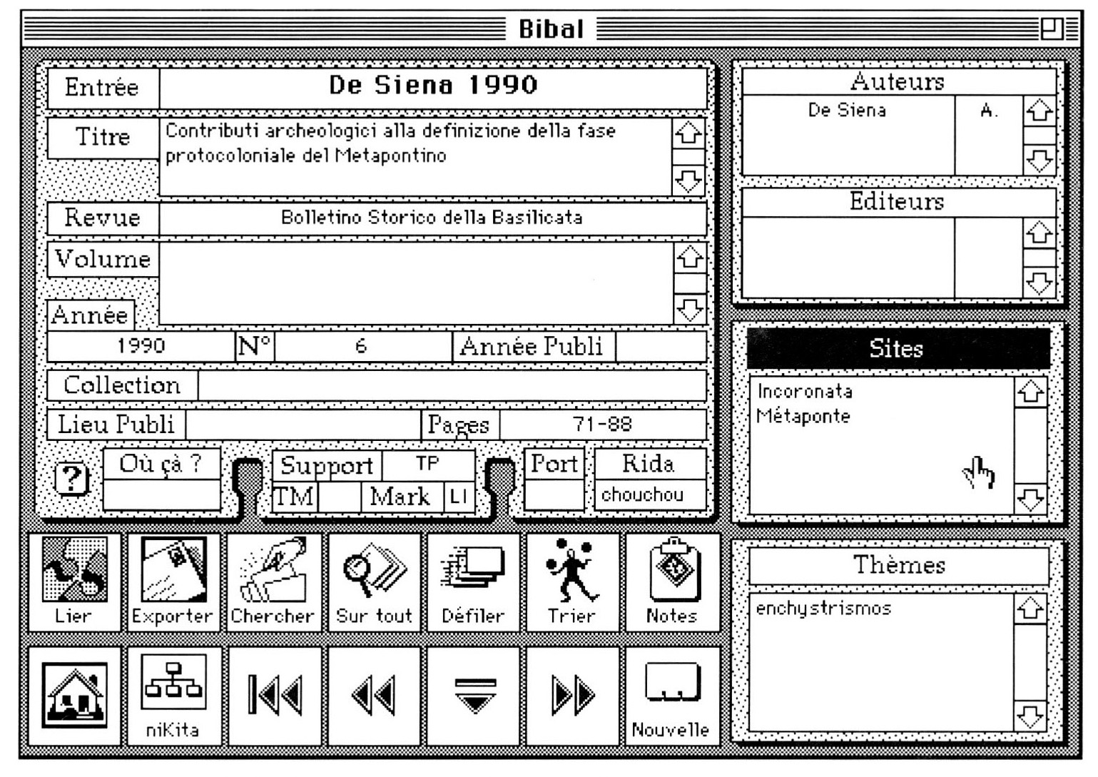 Fig. 11 - Une fiche bibliographique de la pile Bibal.