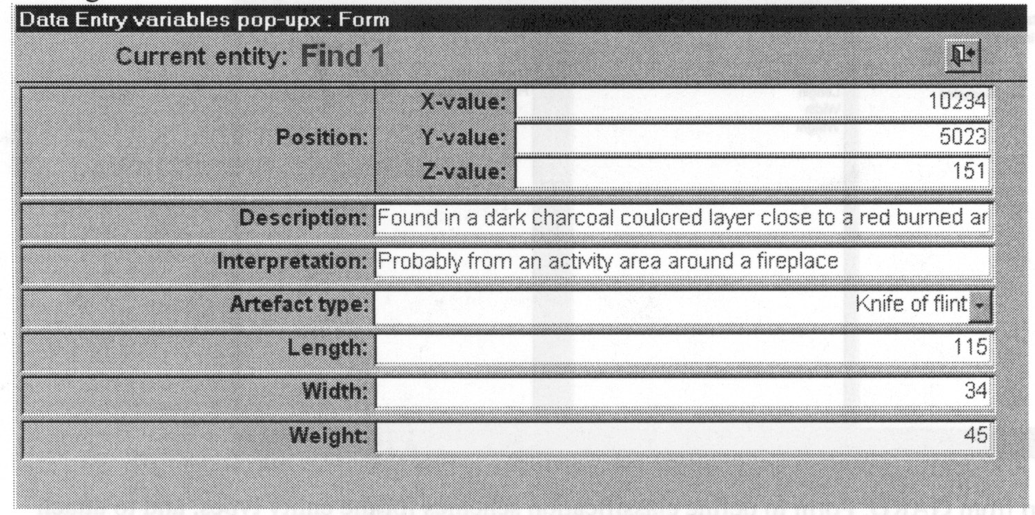 Fig. 4 – Screen dump from GARD. Form to enter andedit variable values for an entity type orfora particular class attached to an entity type. The form isactivated bydouble clicking the class in question (or the root of the classification).