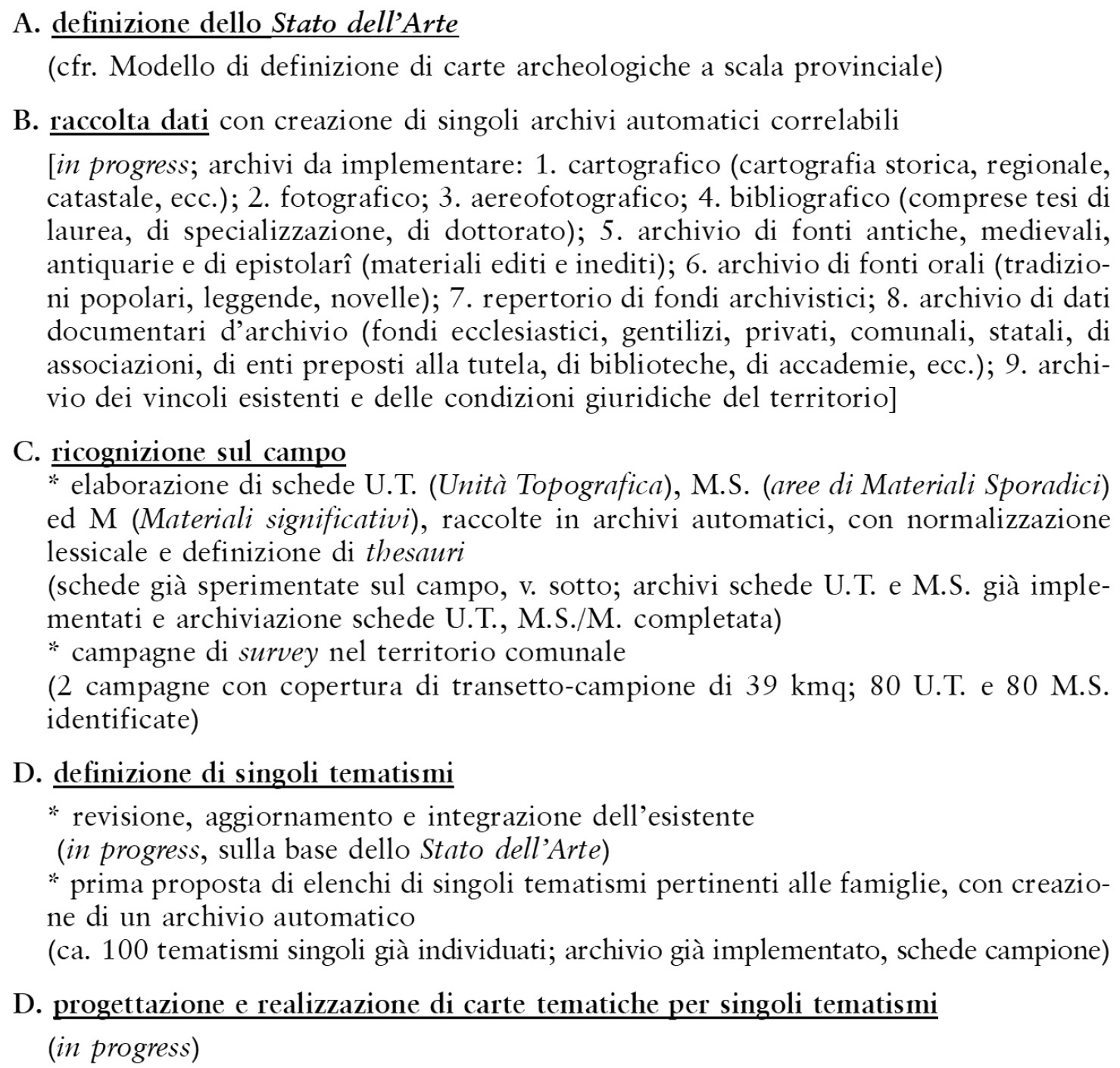 Fig. 2 – Campione di carta archeologica a scala comunale: sintesi delle fasi di lavoro.