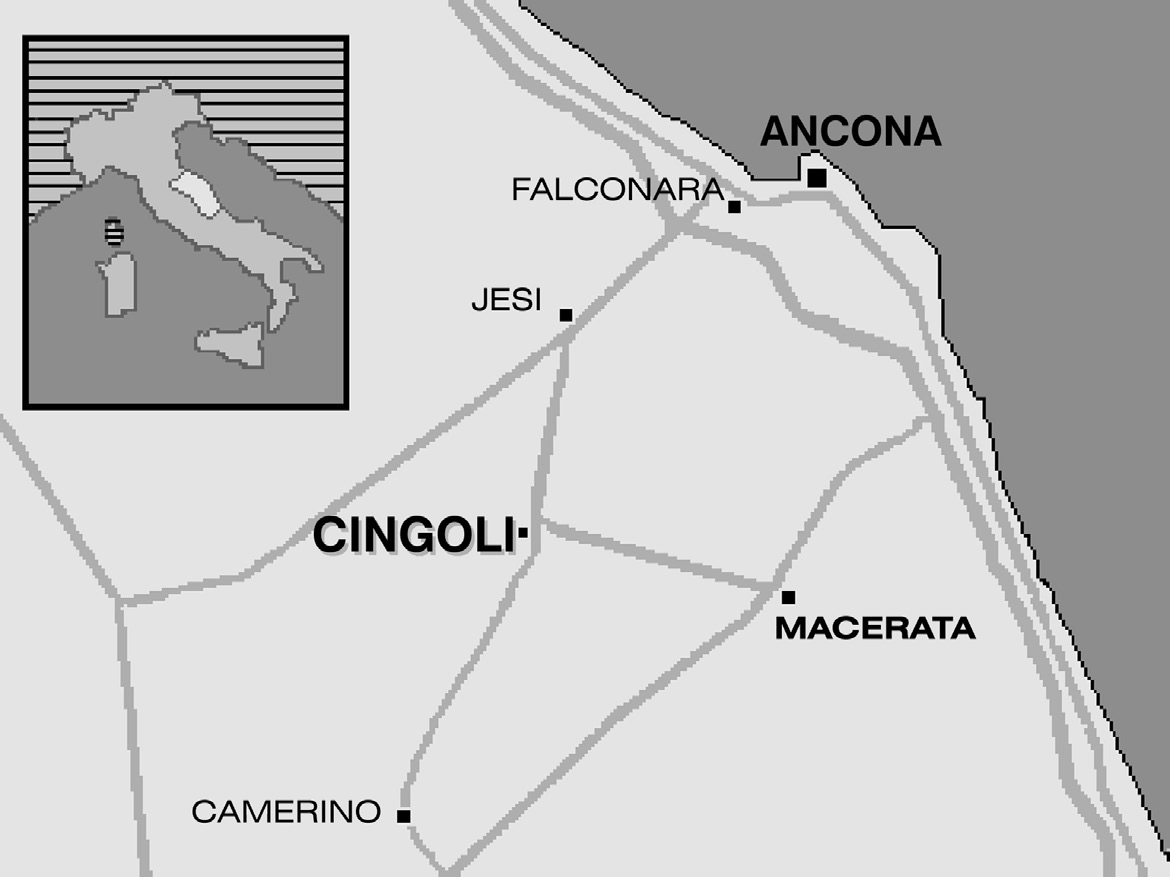 Fig. 1 – Cartina regionale con laposizione di Cingoli.