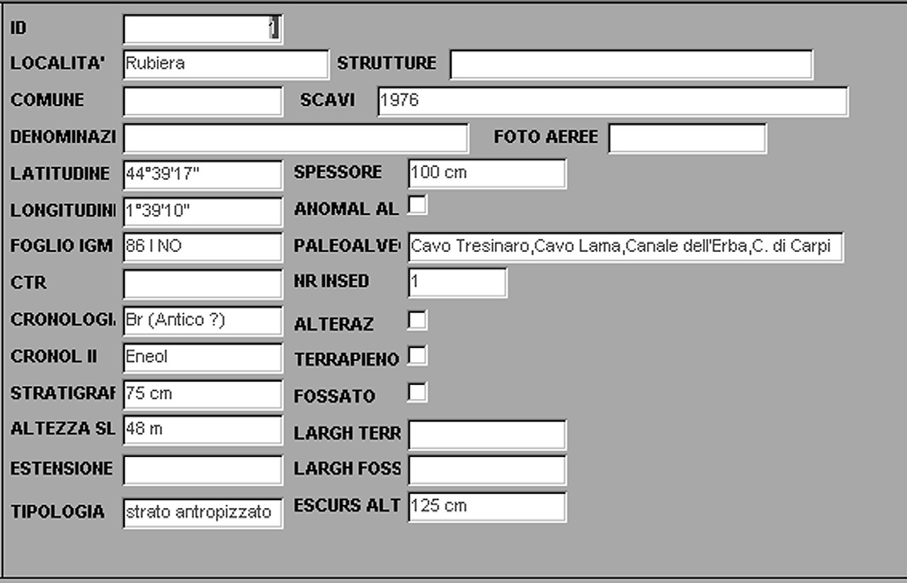 Fig. 6 –Screenshot of a record ofthepost holes database.