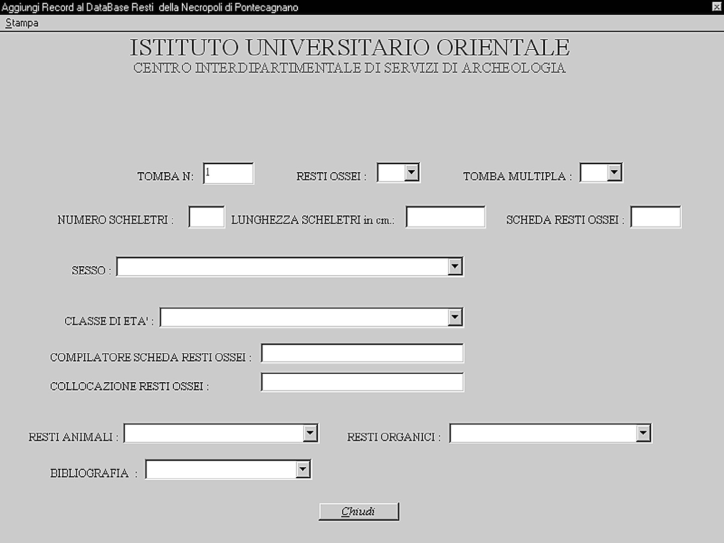 Fig. 3 – Data-entry: la form per la registrazione dei dati osteologici.