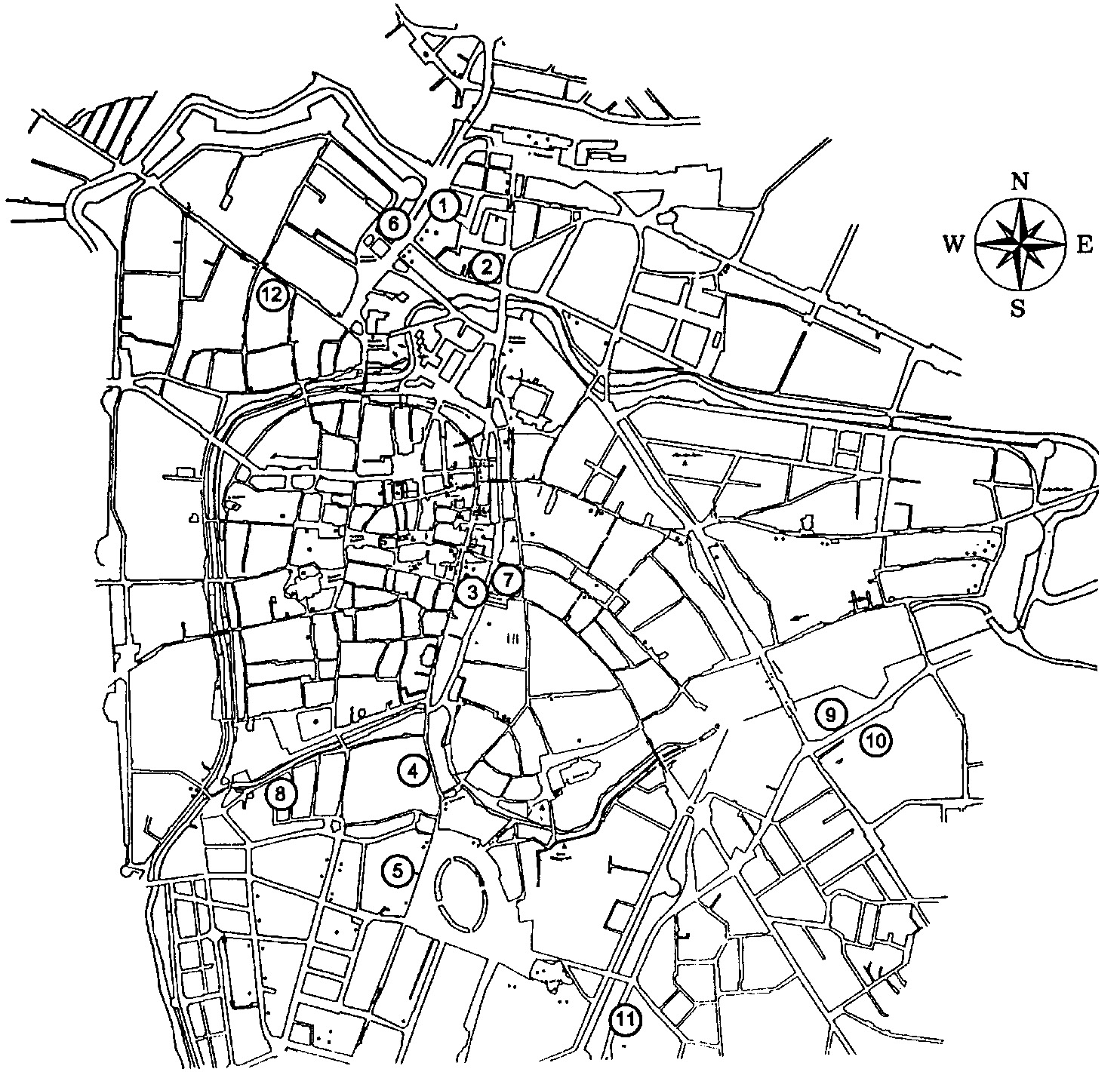 Fig. 1b – Distribuzione dei rinvenimenti di bonifiche con anfore: il centro urbano di Padova.