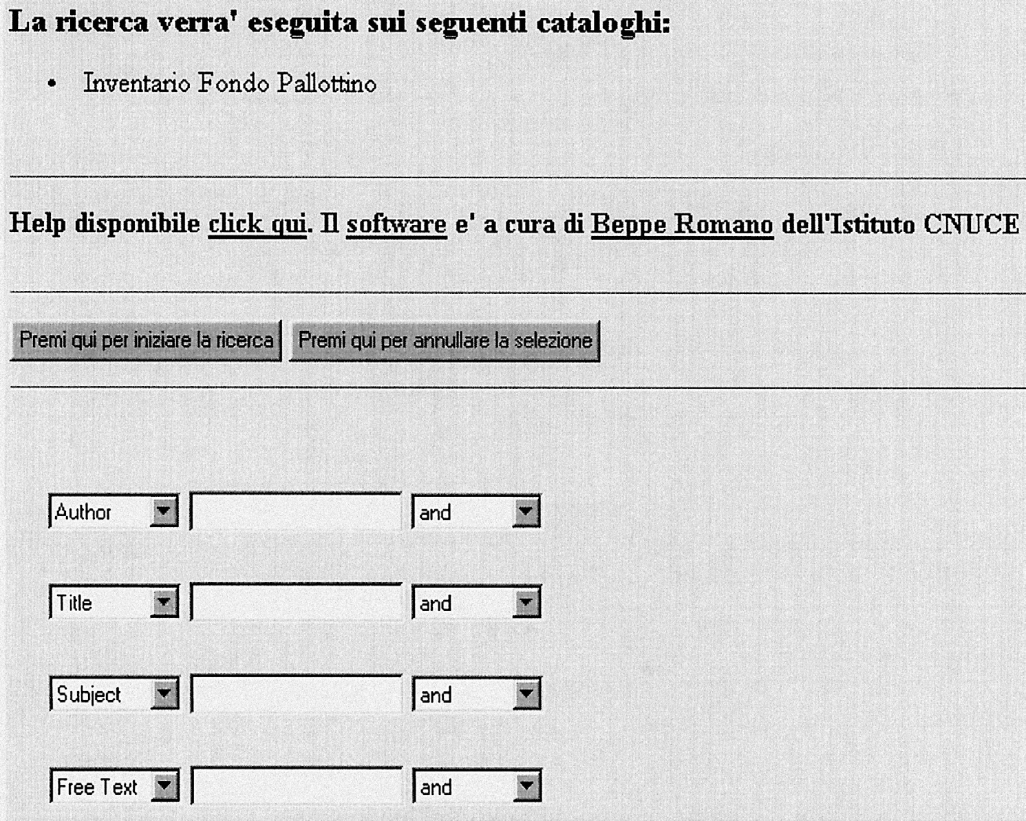 Fig. 1 – Catalogo della Biblioteca Massimo Pallottino: schermo delle ricerche.