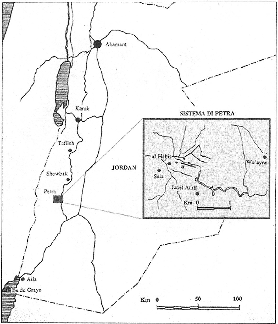 Fig. 1 – La Transgiordania Crociata e il sistema incastellato della valle di Petra.