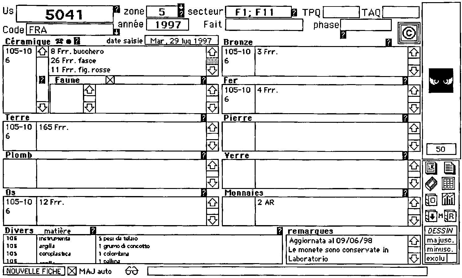 Fig. 5 – Scheda di inventario del materiale reperito.