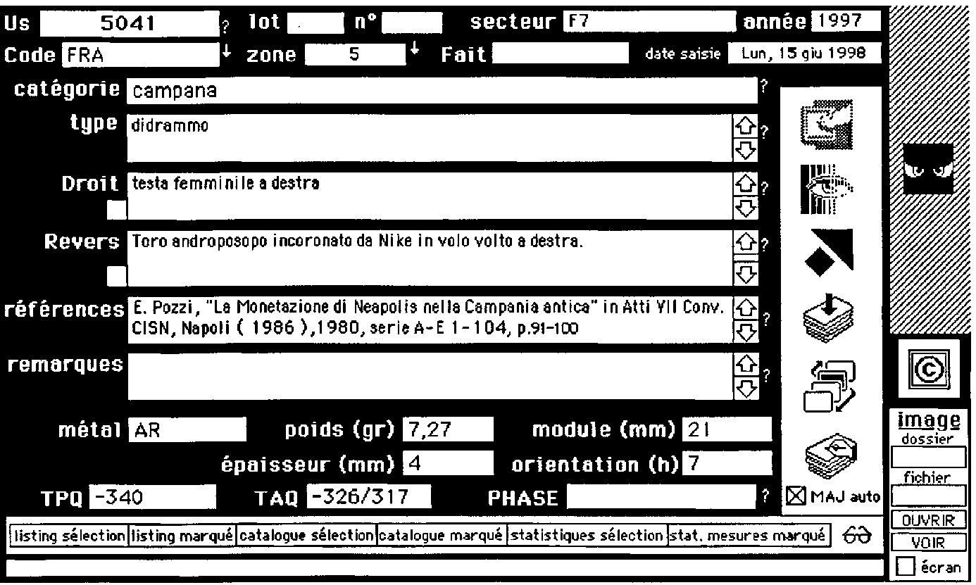 Fig. 10 – Scheda di catalogo delle monete.