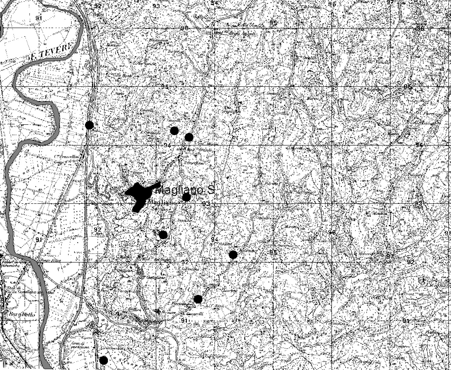 Fig. 3 – Magliano Sabina. Distribuzione degli insediamenti in epoca repubblicana.