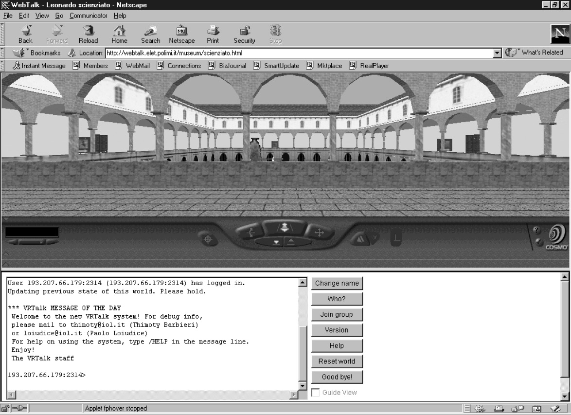 Fig. 7 – Applicazione “Leonardo Virtuale” nello spazio web del Museo della Scienza e della Tecnica di Milano: modello VRML che permette la visita virtuale alla sezione dedicata alle macchine di Leonardo.