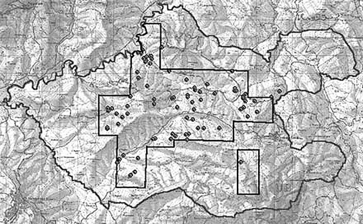 Fig. 1 – Il territorio di Contessa Entellina con il transetto oggetto della ricognizione e le Unità Topografiche individuate.