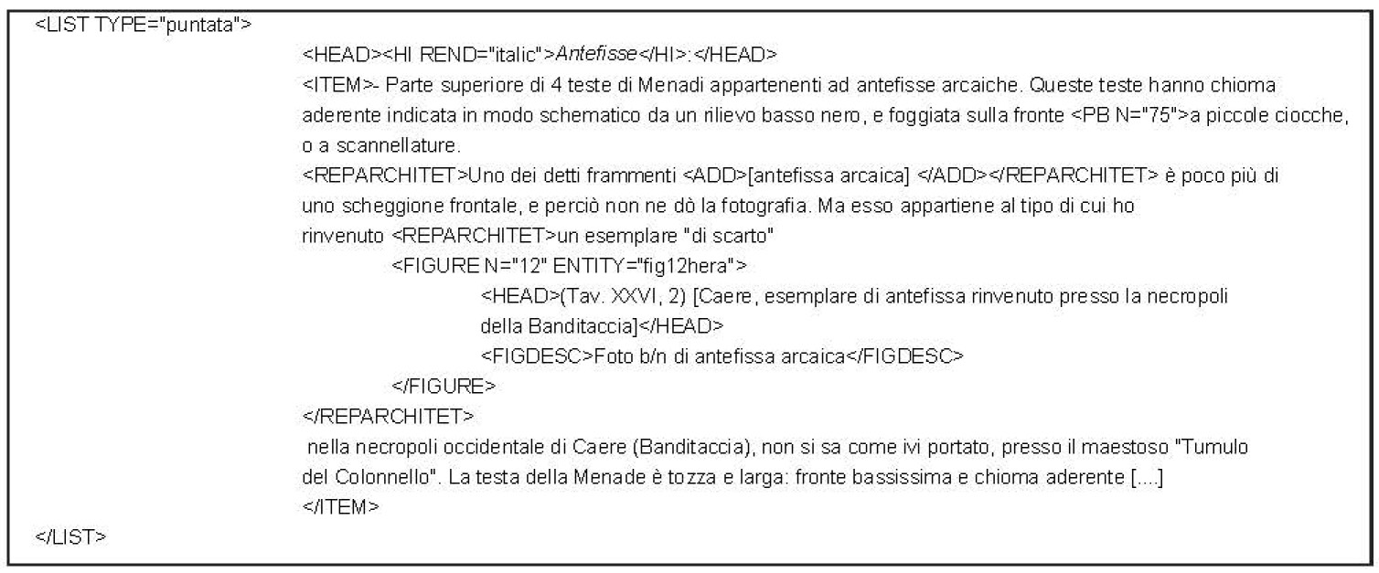 Fig. 4 – Esempio di utilizzazione dell’elemento <list> per la descrizione delle antefisse.