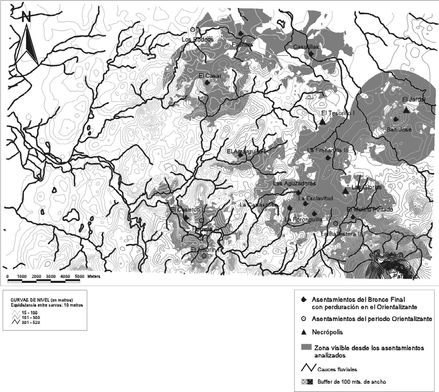 Fig. 10 – Visibilidad desde los asentamientos del Período Orientalizante.