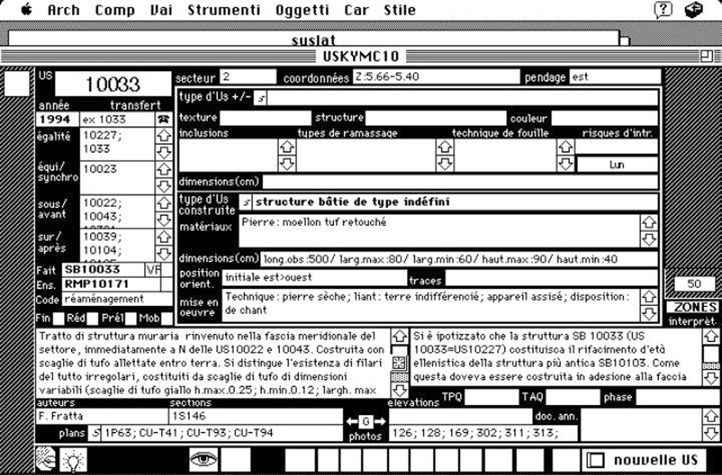 Fig. 1 – Scheda US redatta con il programma Syslat.