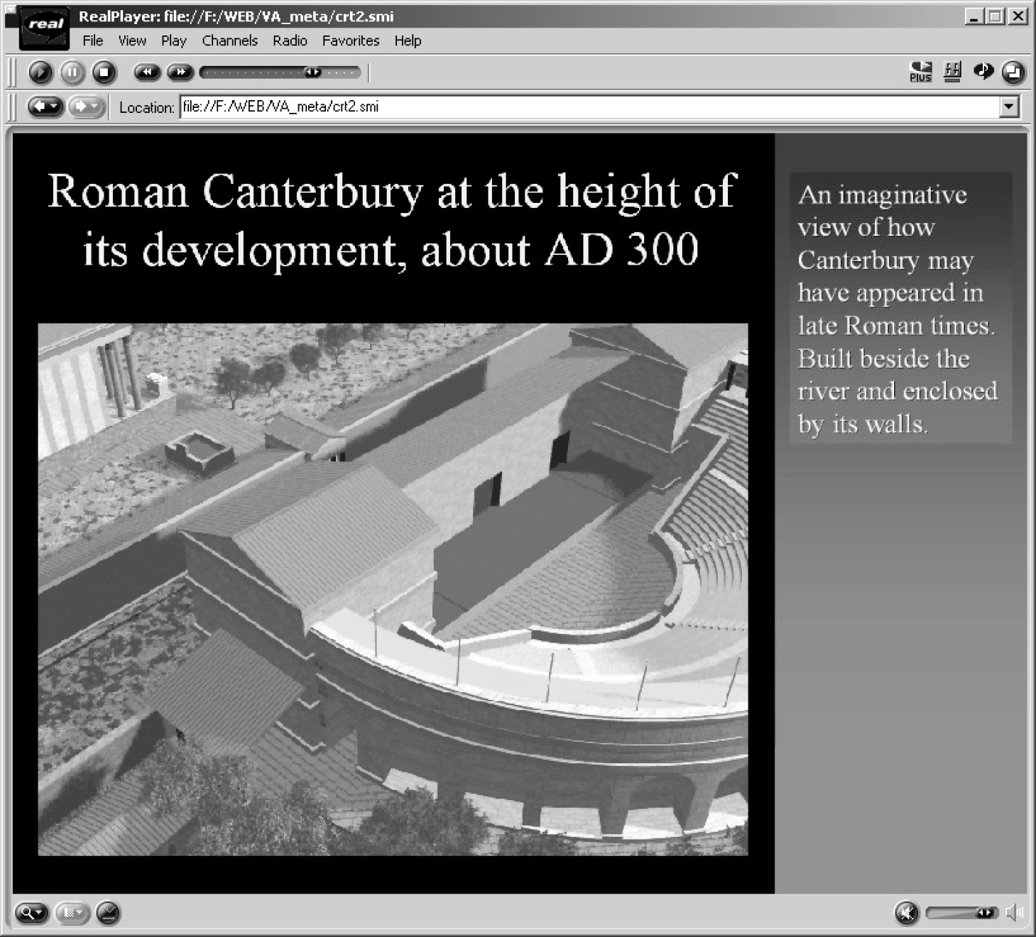 Fig. 4 – The Canterbury Roman Temple application coded in SMIL and running in RealPlayer 8™.